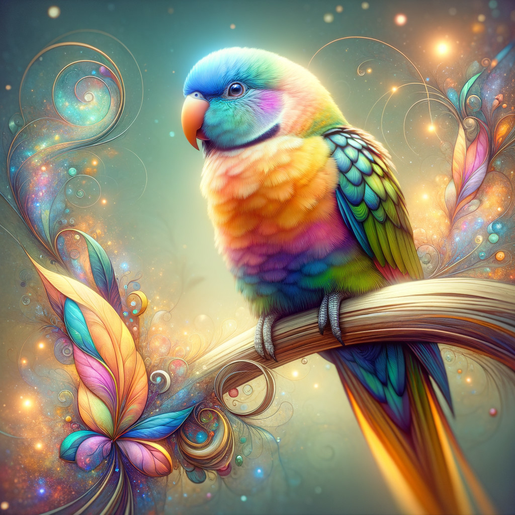 Colorful Parrot on Curved Branch with Floral Motifs