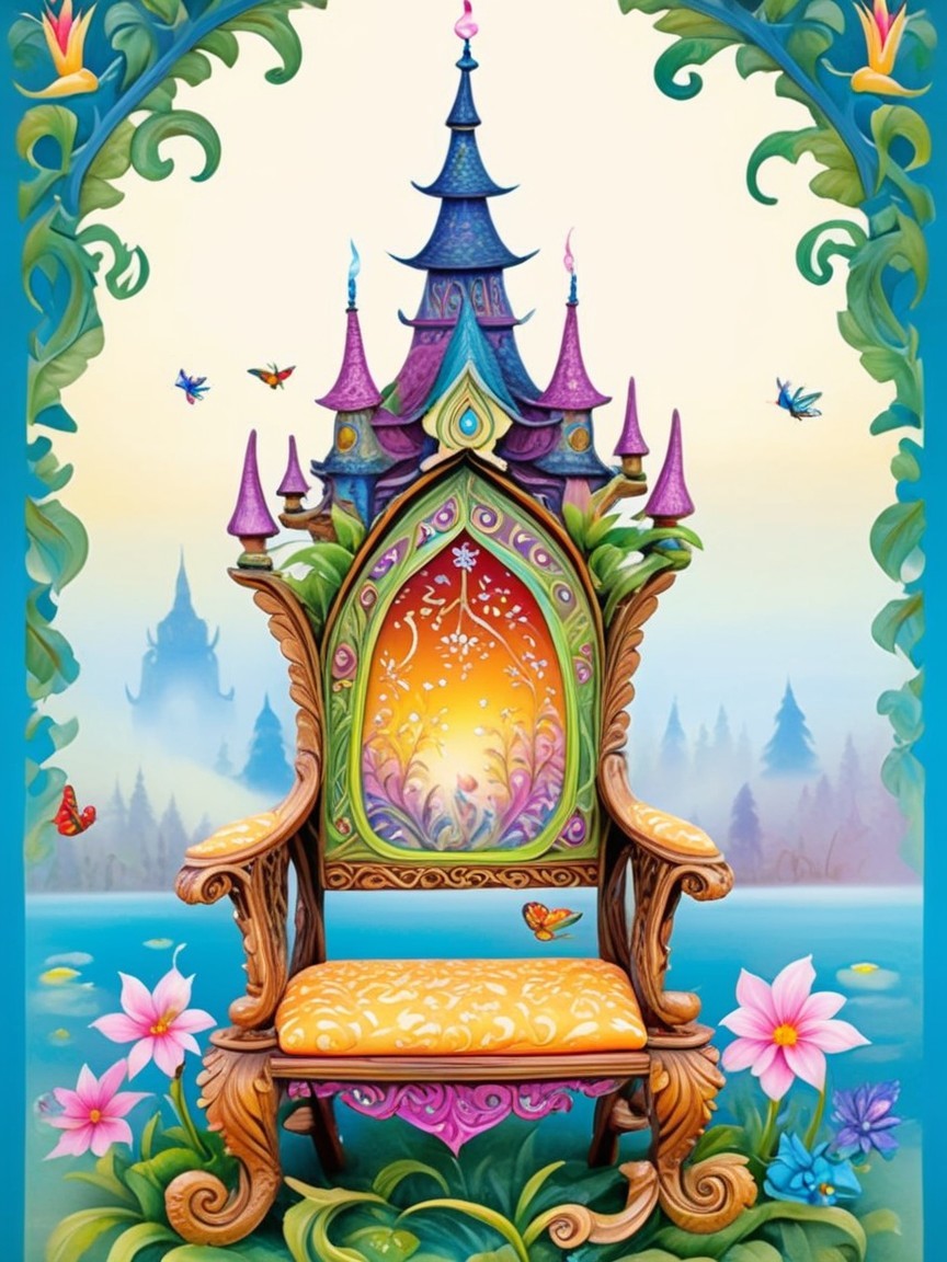 Whimsical Throne Chair with Vibrant Patterns and Colors