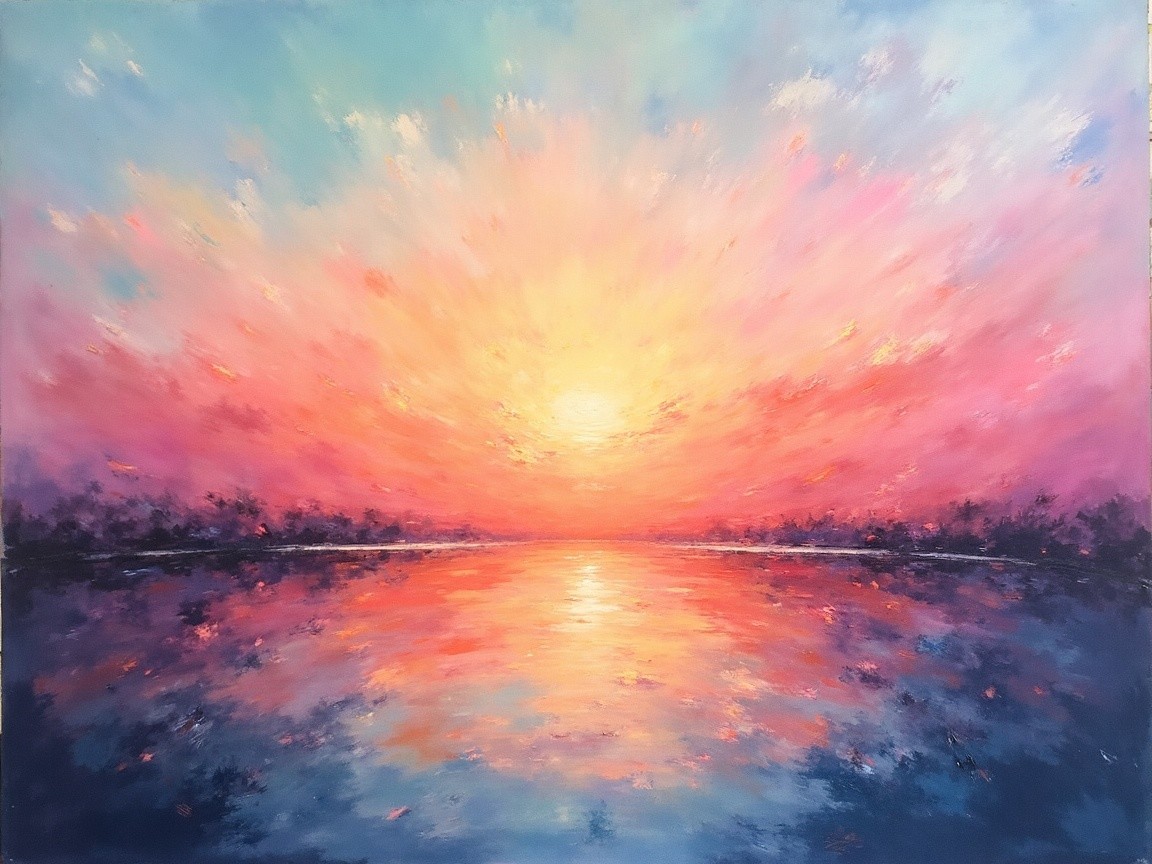 Vibrant Sunset Over Tranquil Water Reflection