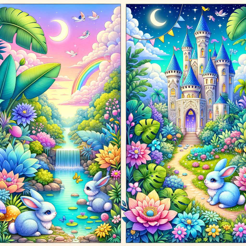 Whimsical Landscape with Waterfall and Fairytale Castle