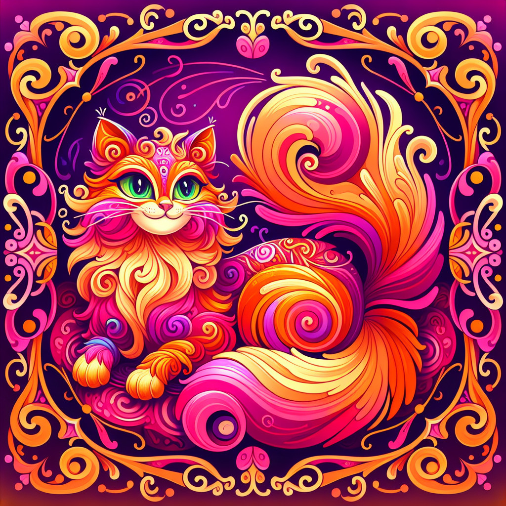 Vibrant Whimsical Illustration of a Stylized Cat