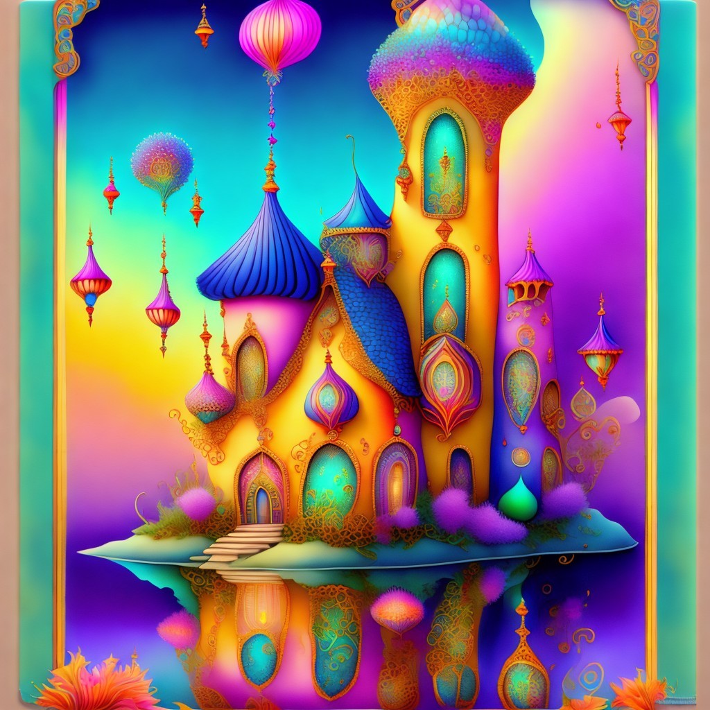 Vibrant Dreamlike Castle with Ornate Details