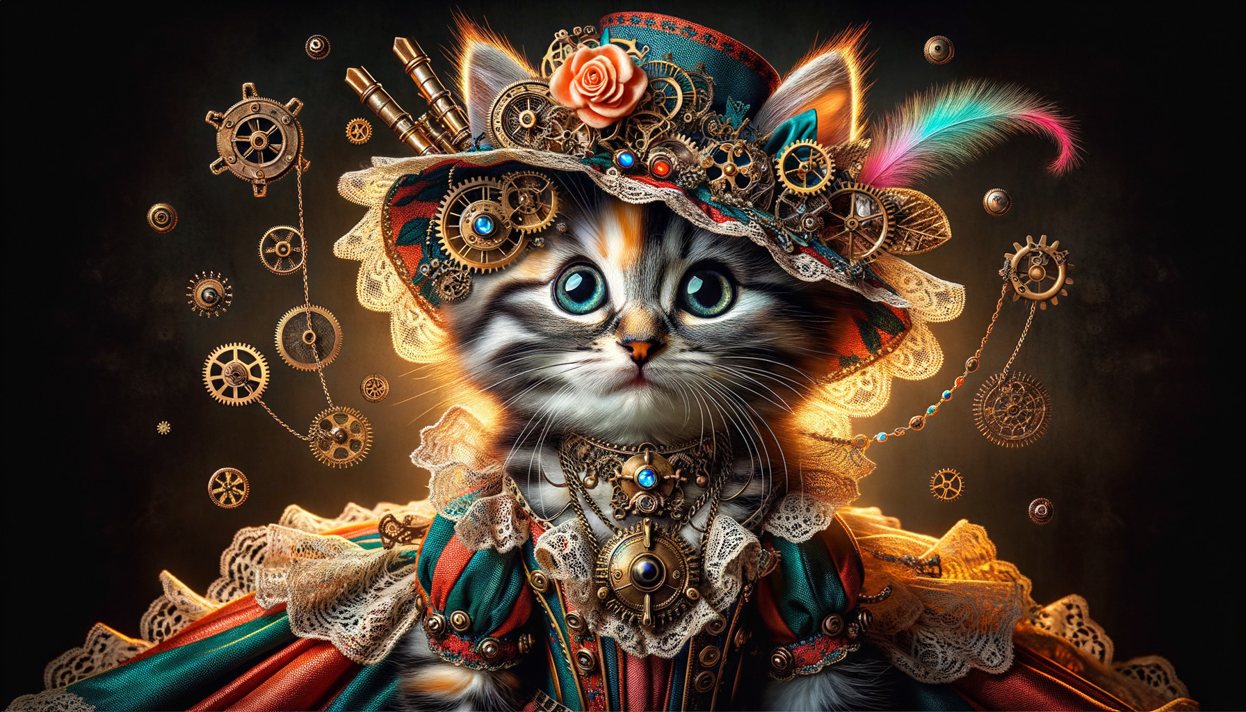 Whimsical Steampunk Cat with Intricate Accessories