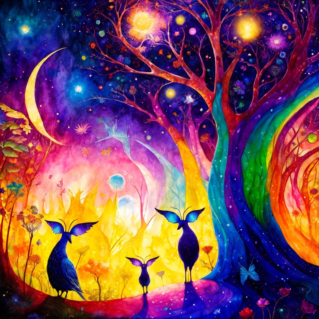 Vibrant Fantastical Landscape with Whimsical Elements