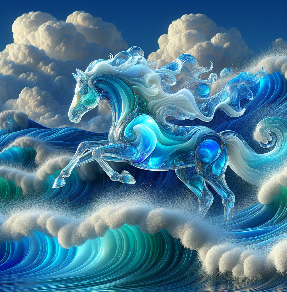 Majestic horse galloping through vibrant ocean waves