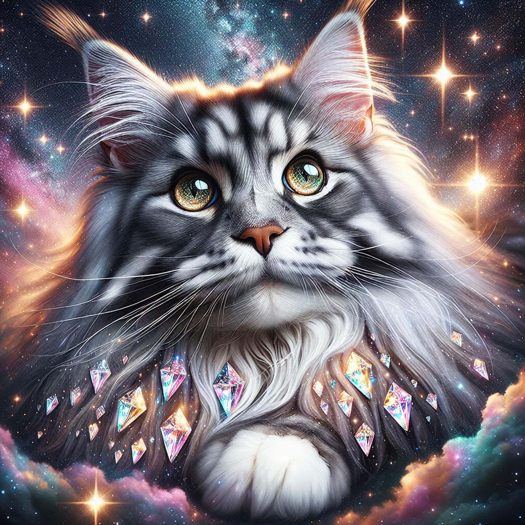 Maine Coon Cat in a Celestial Cosmic Setting