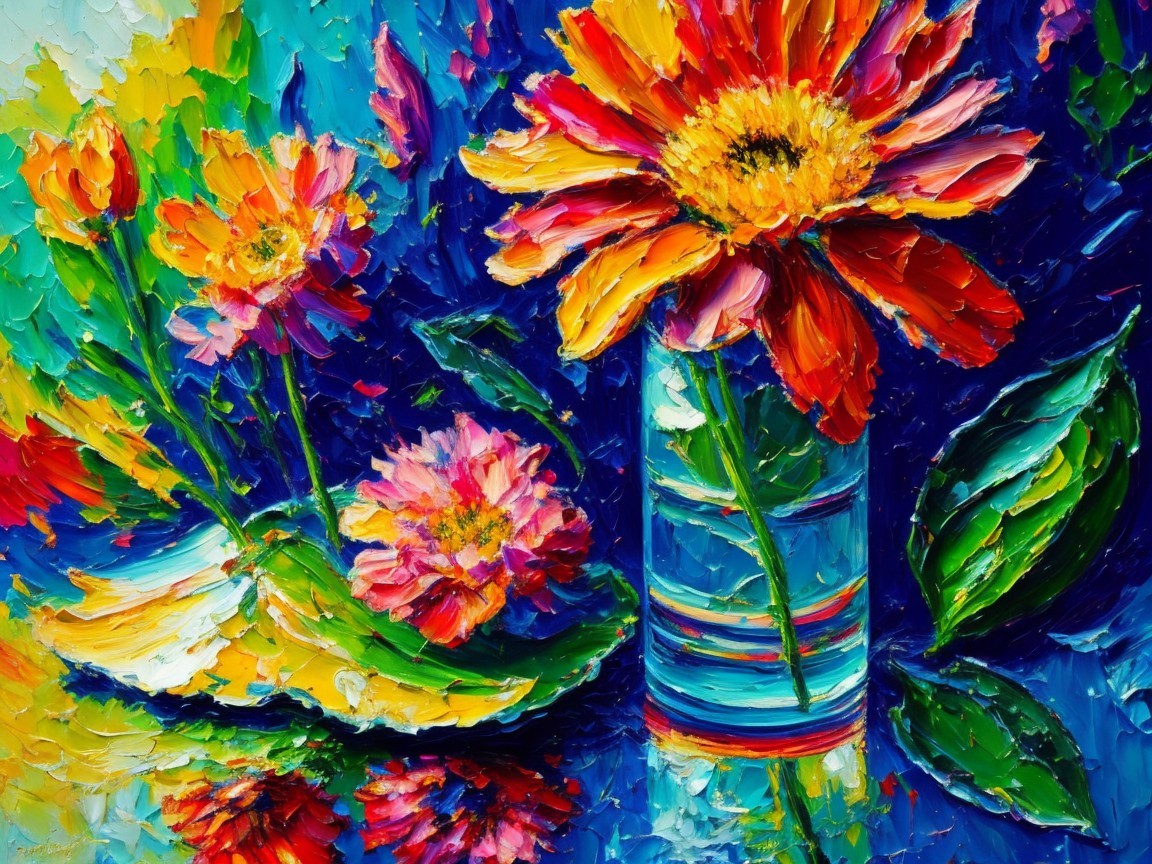 Vibrant Still Life of Colorful Flowers in a Vase