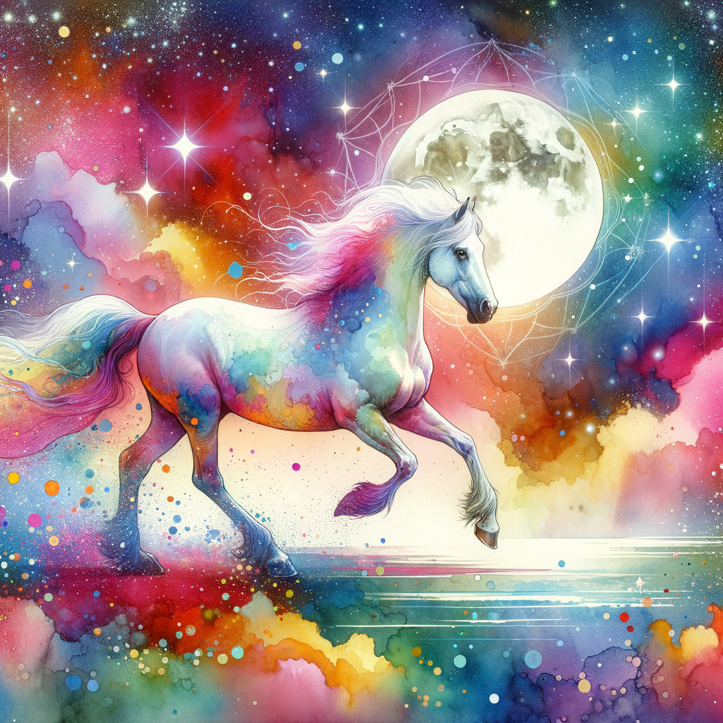 Majestic horse in a vibrant starry landscape