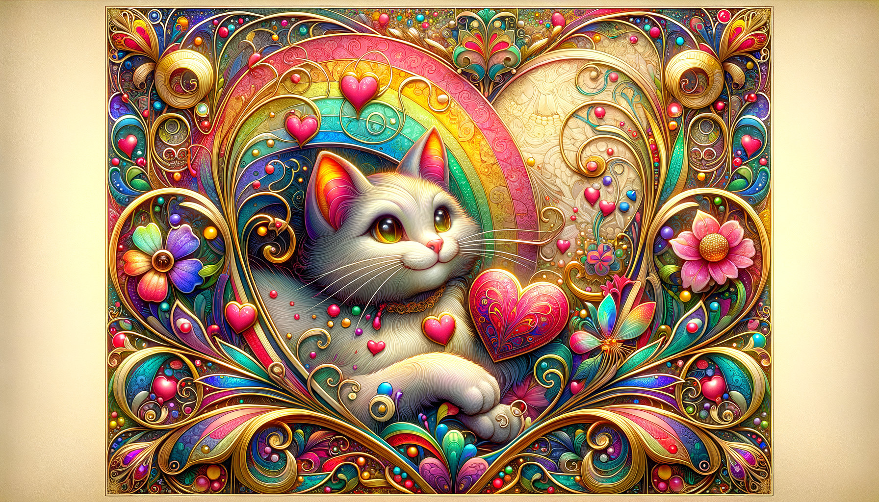 Whimsical Illustration of a Cat in a Heart Design