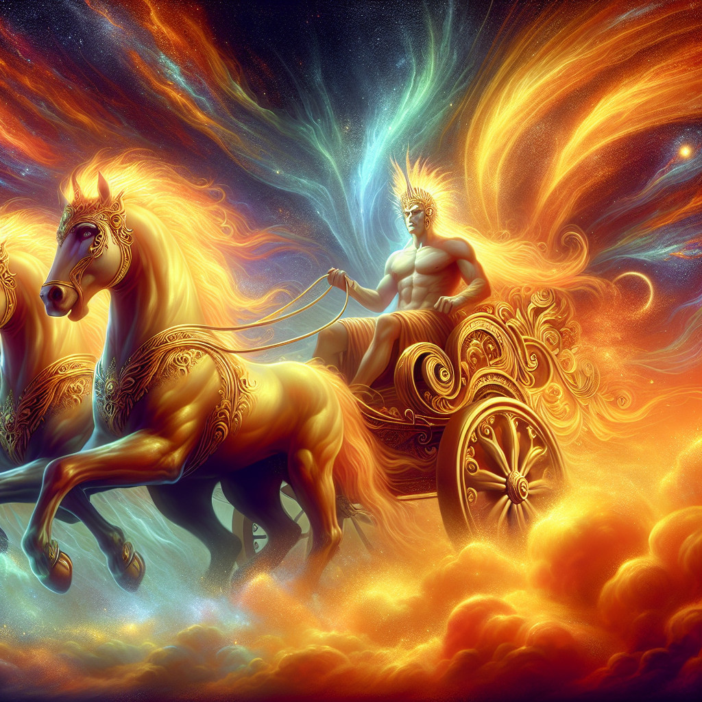 Chariot Rider Surrounded by Celestial Colors and Flames
