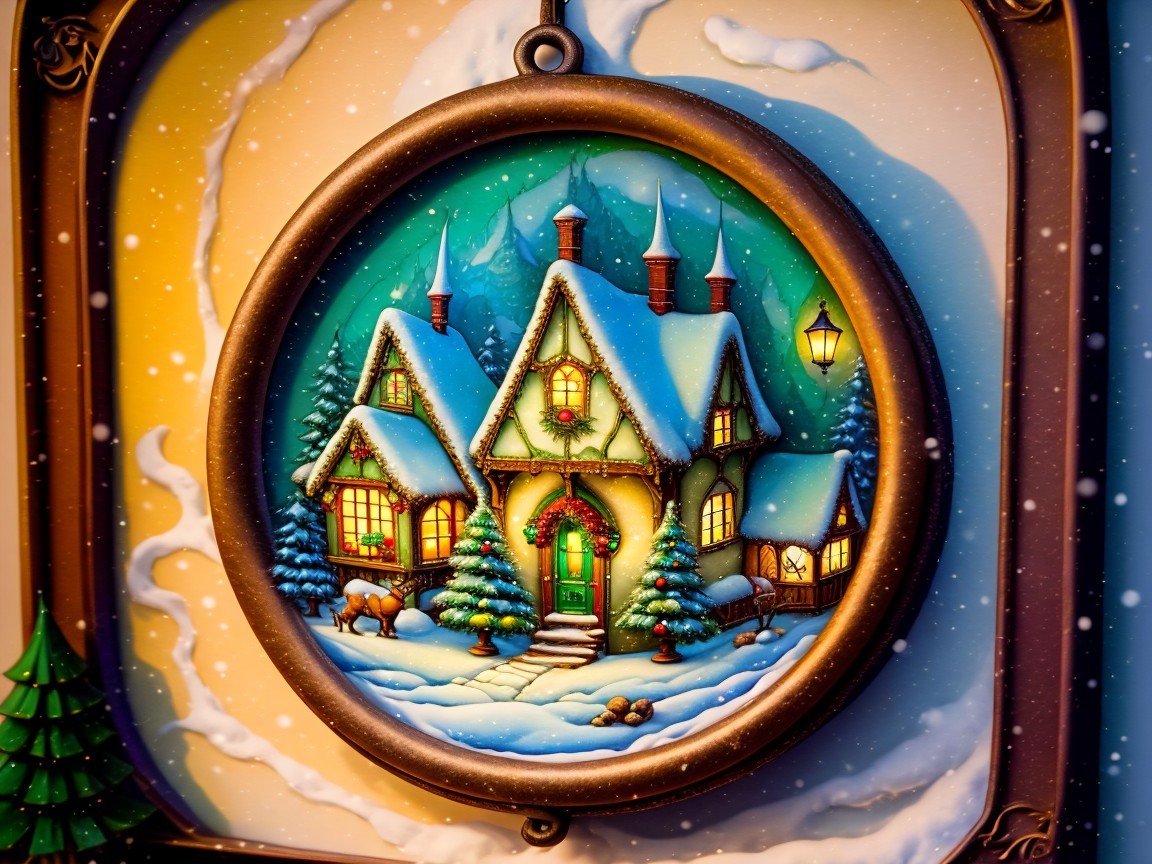Cozy Snow-Covered Cottage in Winter Scene