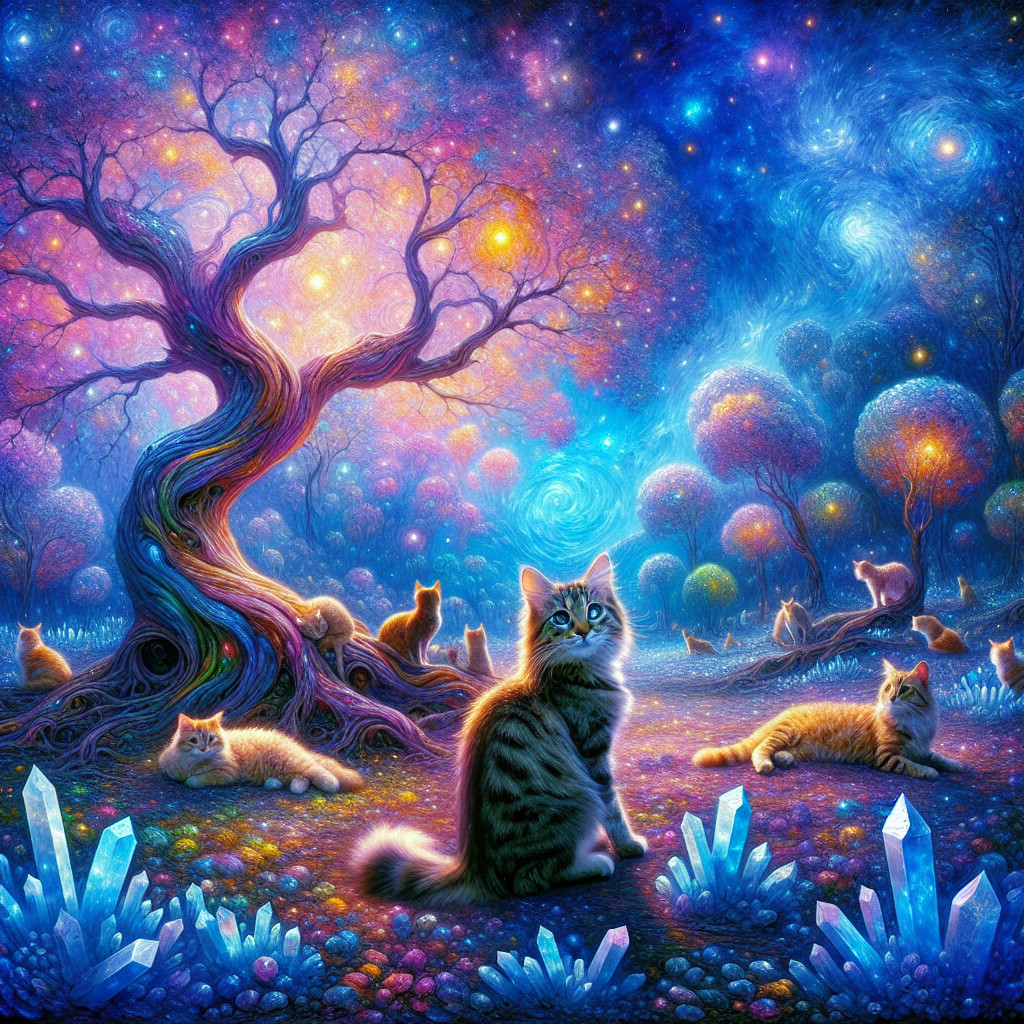 Vibrant Dreamlike Landscape with Cosmic Elements