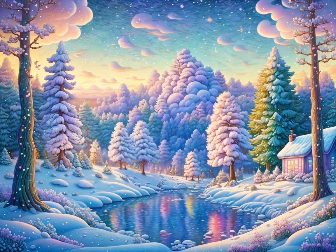 Serene winter landscape with pastel colors and snow