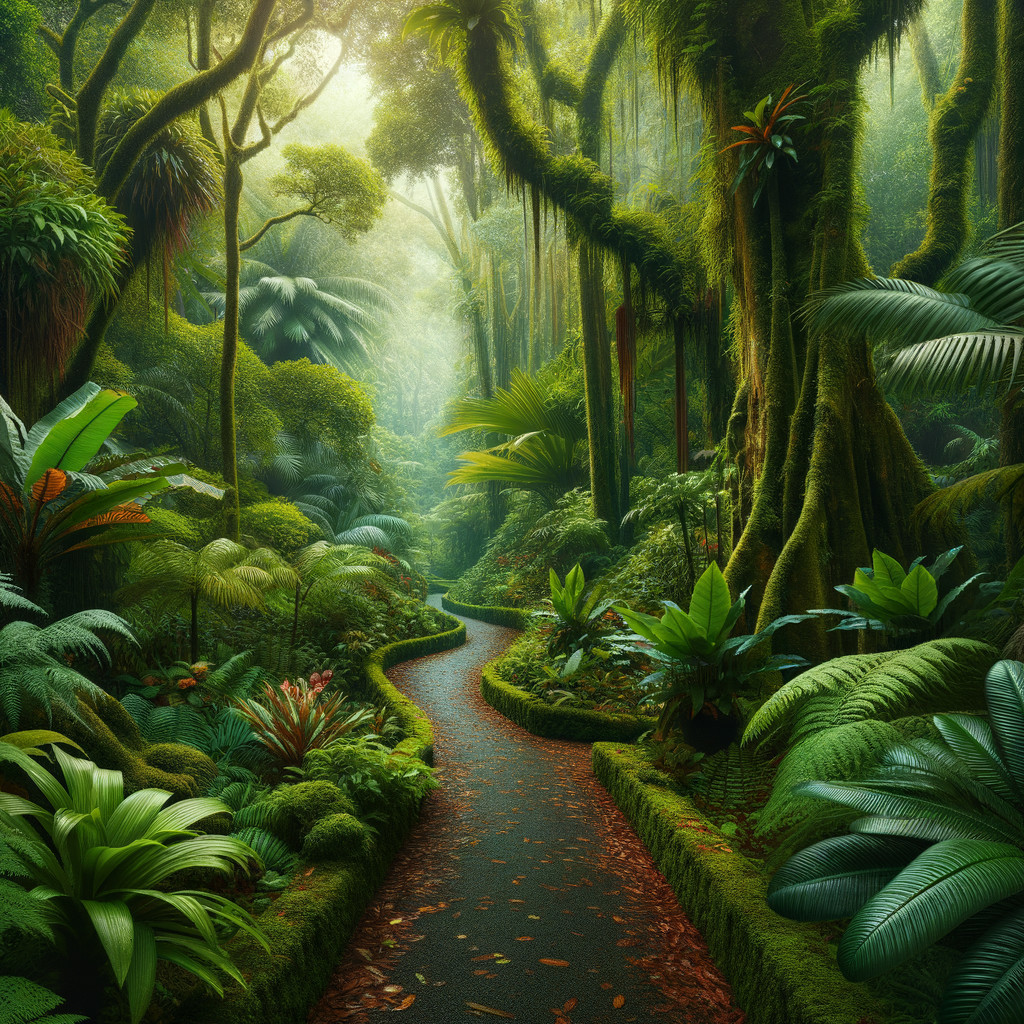 Winding Path Through a Lush Rainforest Ecosystem