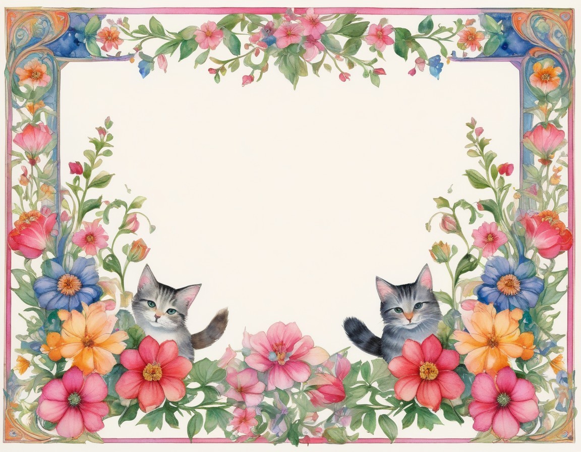 Floral Border Design with Kittens and Soft Background