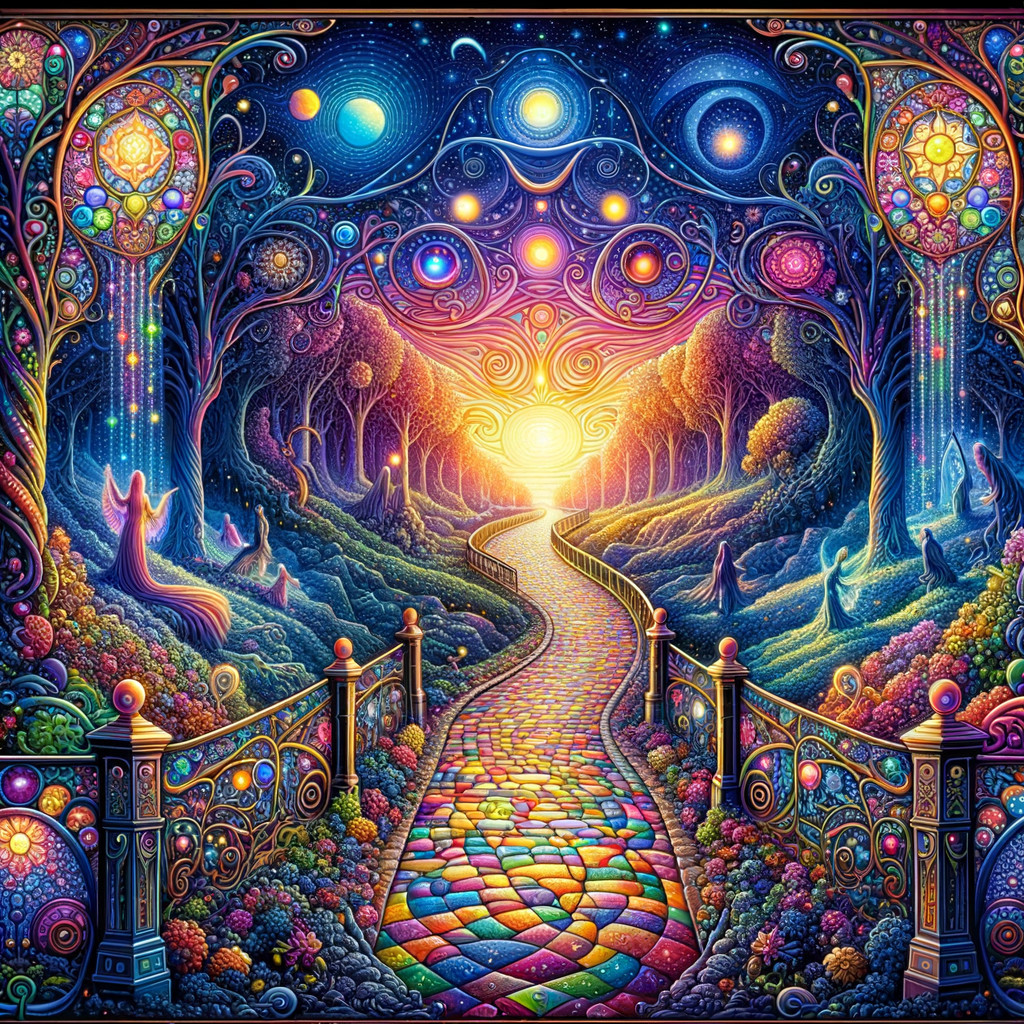 Whimsical Path in a Colorful Fantastical Garden