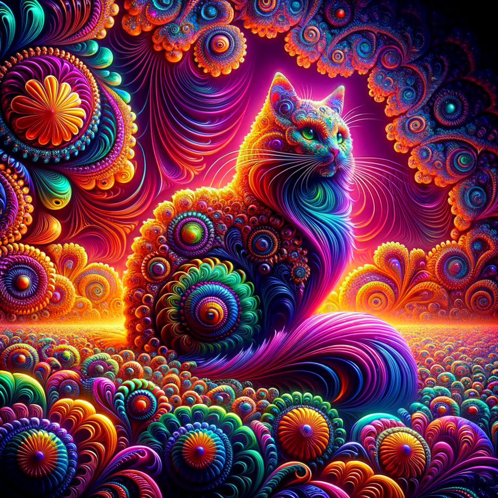 Psychedelic Cat in Vibrant Patterns and Colors