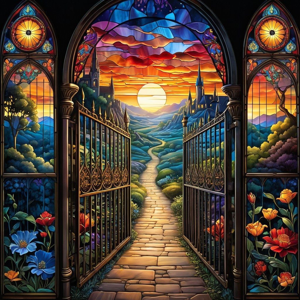 Stained Glass Depiction of an Enchanting Pathway
