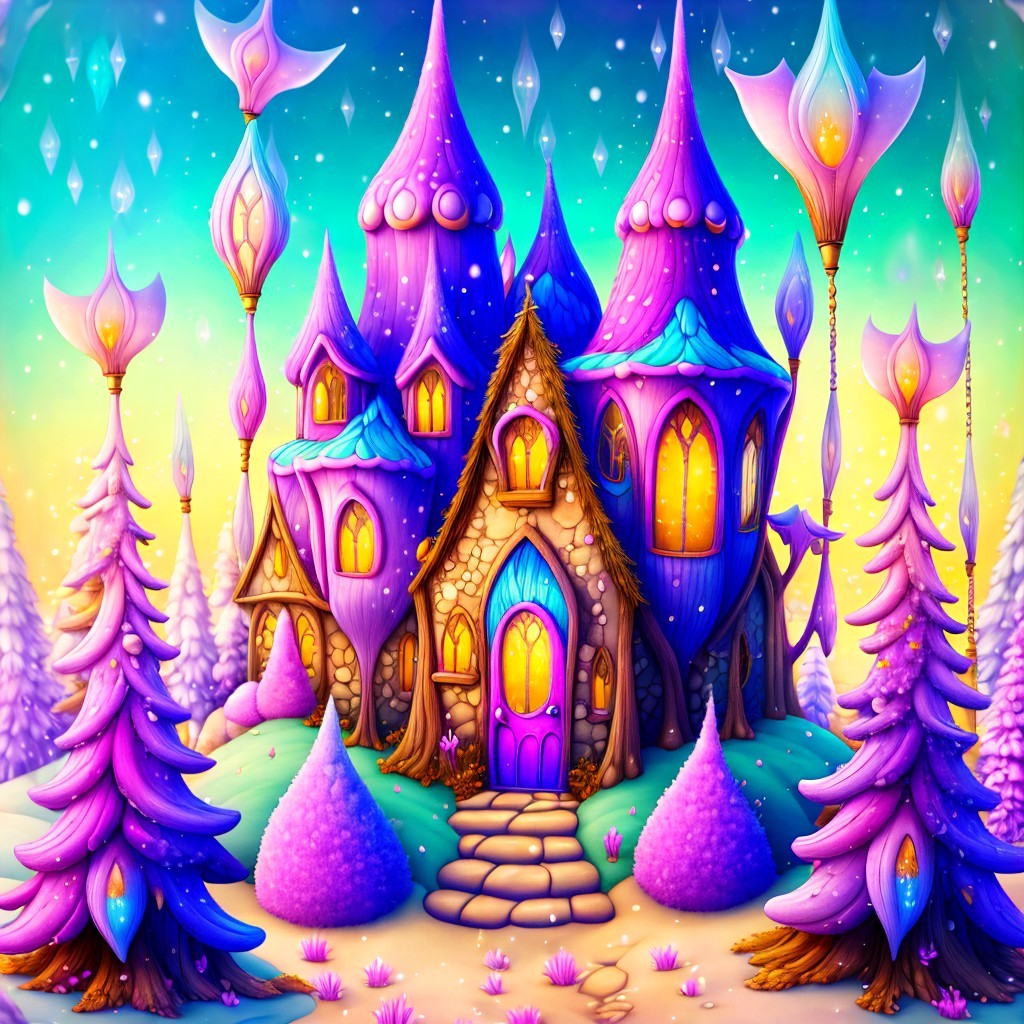 Whimsical Fairytale Castle in a Fantastical Landscape