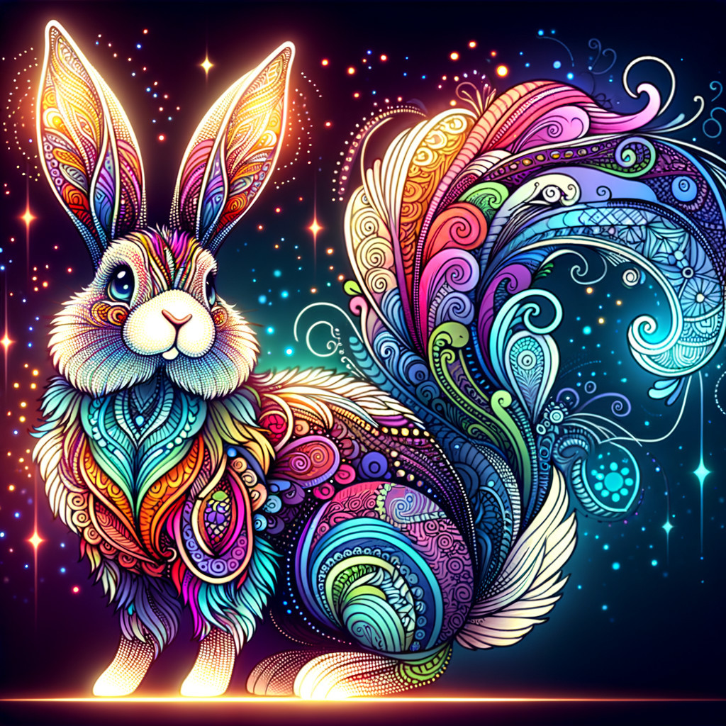 Vibrant Rabbit Design Against Starry Background