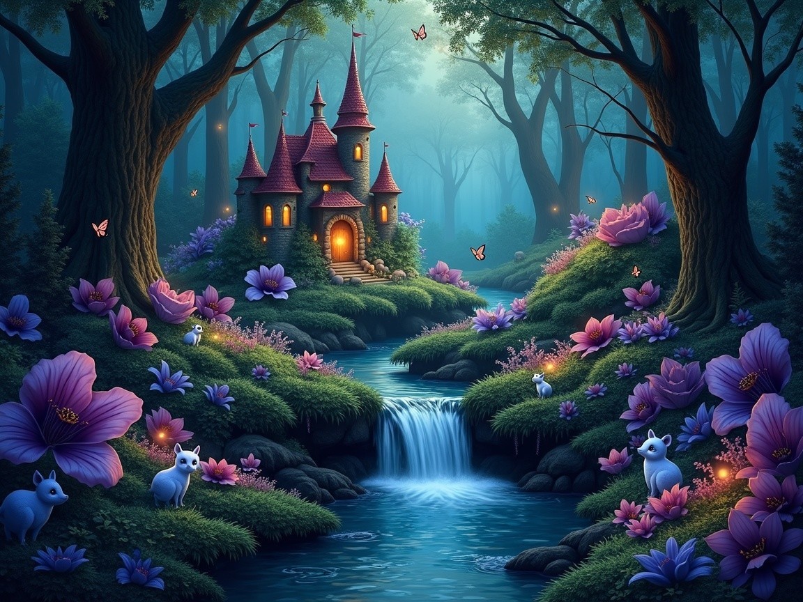 Charming Stone Castle in a Magical Twilight Forest