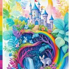 Whimsical Landscape with Waterfall and Fairy-Tale Castle