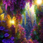 Fantastical landscape with twisted trees and celestial bodies