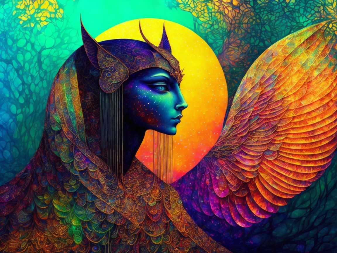 Vibrant Digital Painting of Otherworldly Woman in Profile