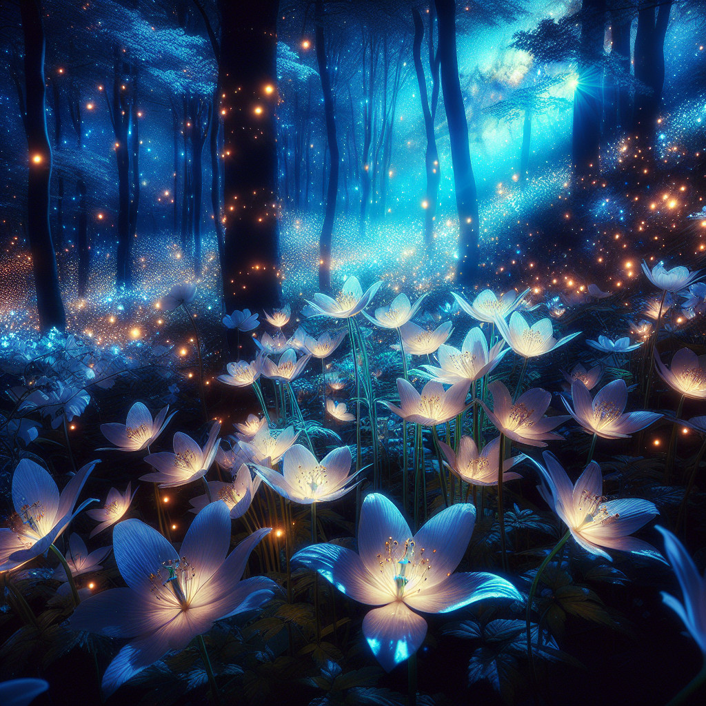 Mystical Forest with Blue Ambiance and Ethereal Glow