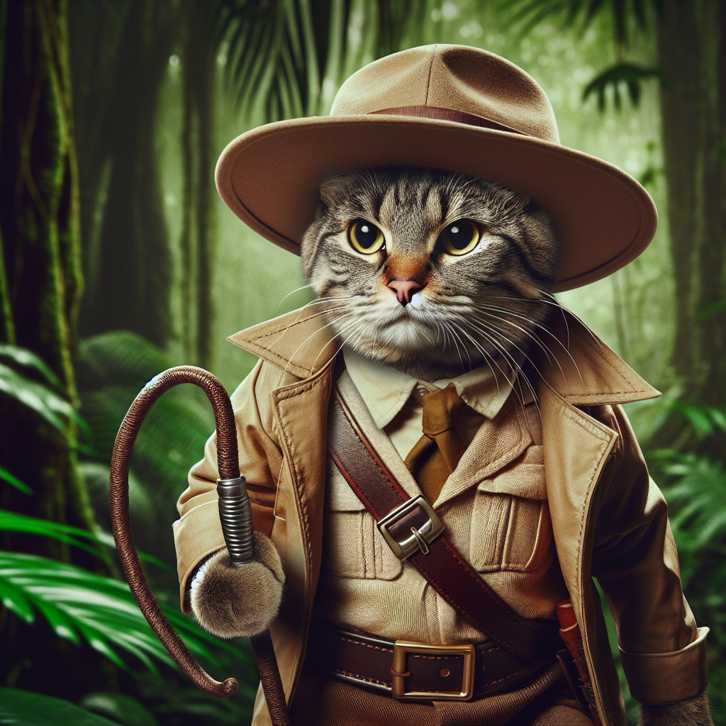 Cat Explorer in a Lush Green Jungle Setting