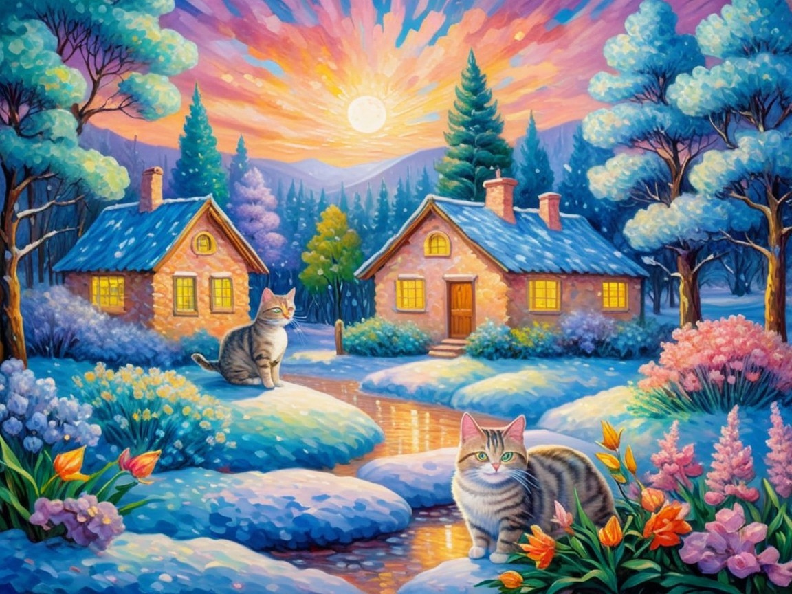 Charming Houses in a Colorful Garden Landscape
