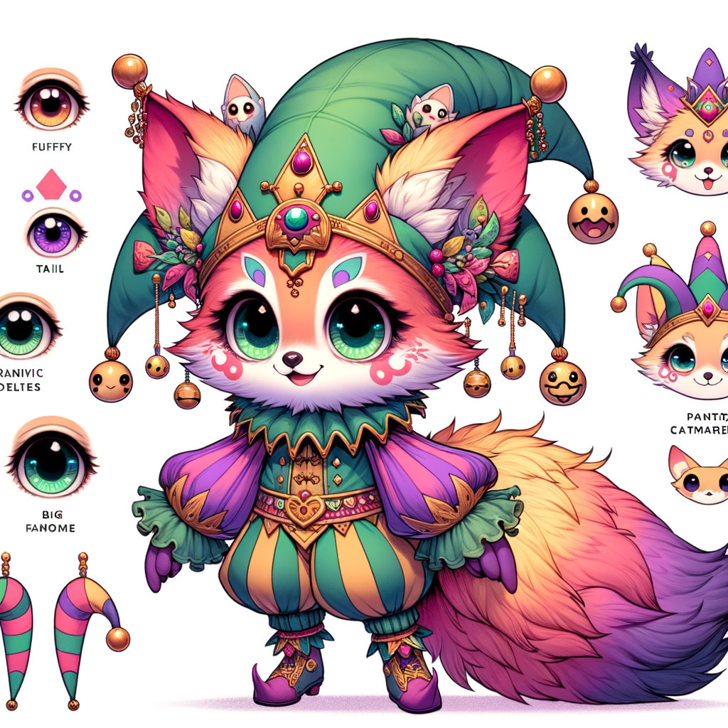 Whimsical Fox Character in Jester Costume Design