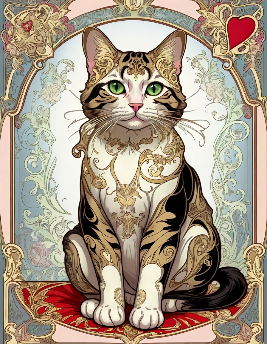 Regal Cat with Intricate Patterns and Floral Background