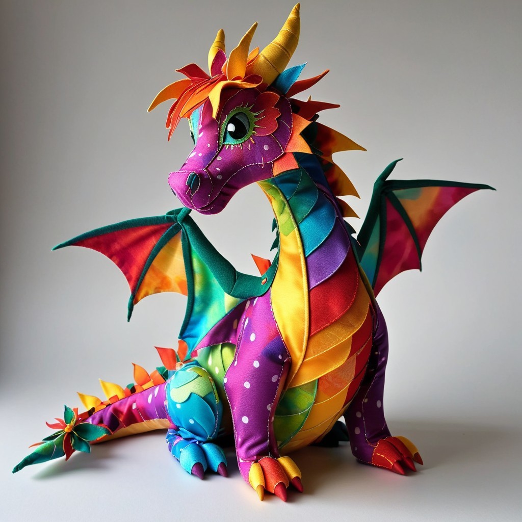 Colorful Plush Dragon with Expressive Features