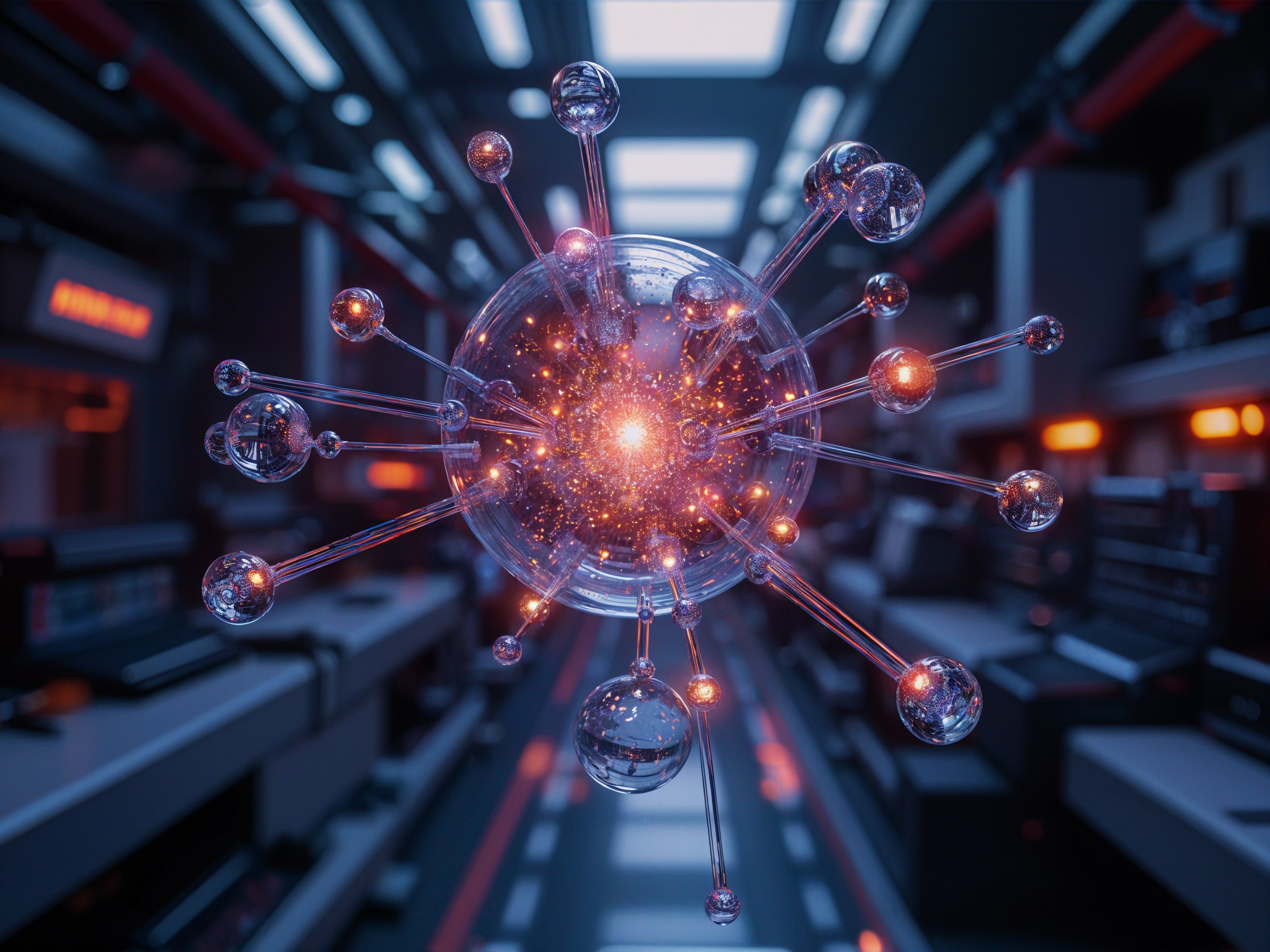 Futuristic Glowing Orb in High-Tech Laboratory Setting