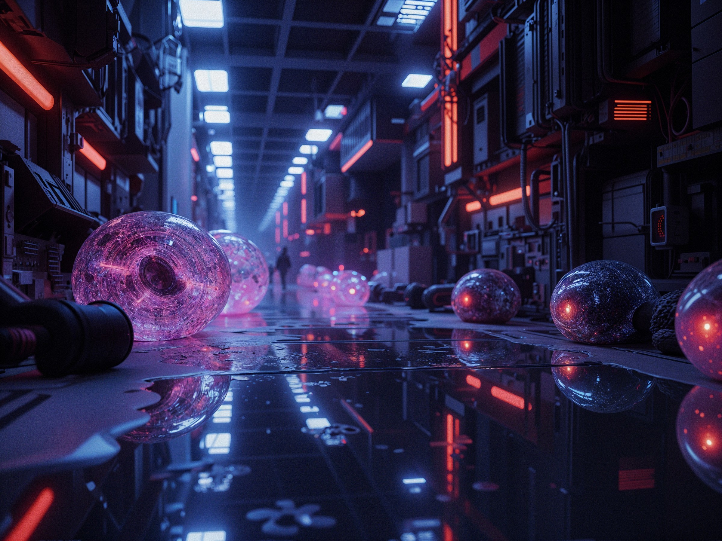 Futuristic Corridor with Vibrant Lights and Shadows