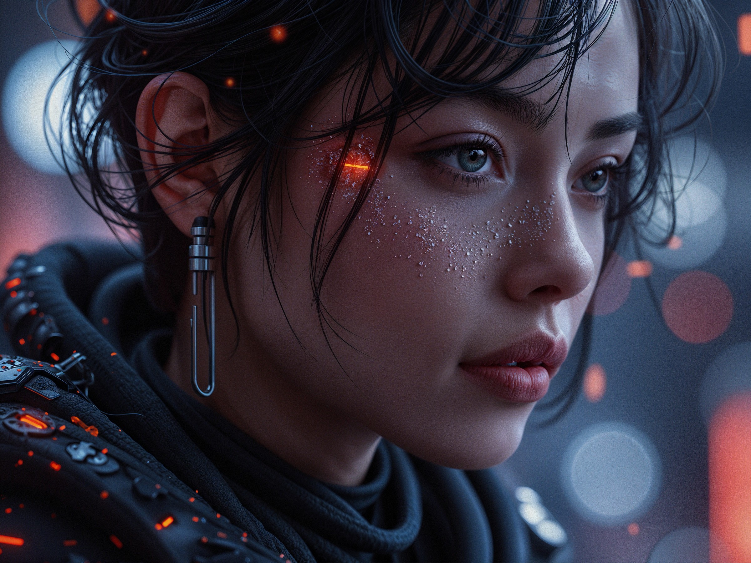 Close-Up Portrait of a Young Woman in Futuristic Style