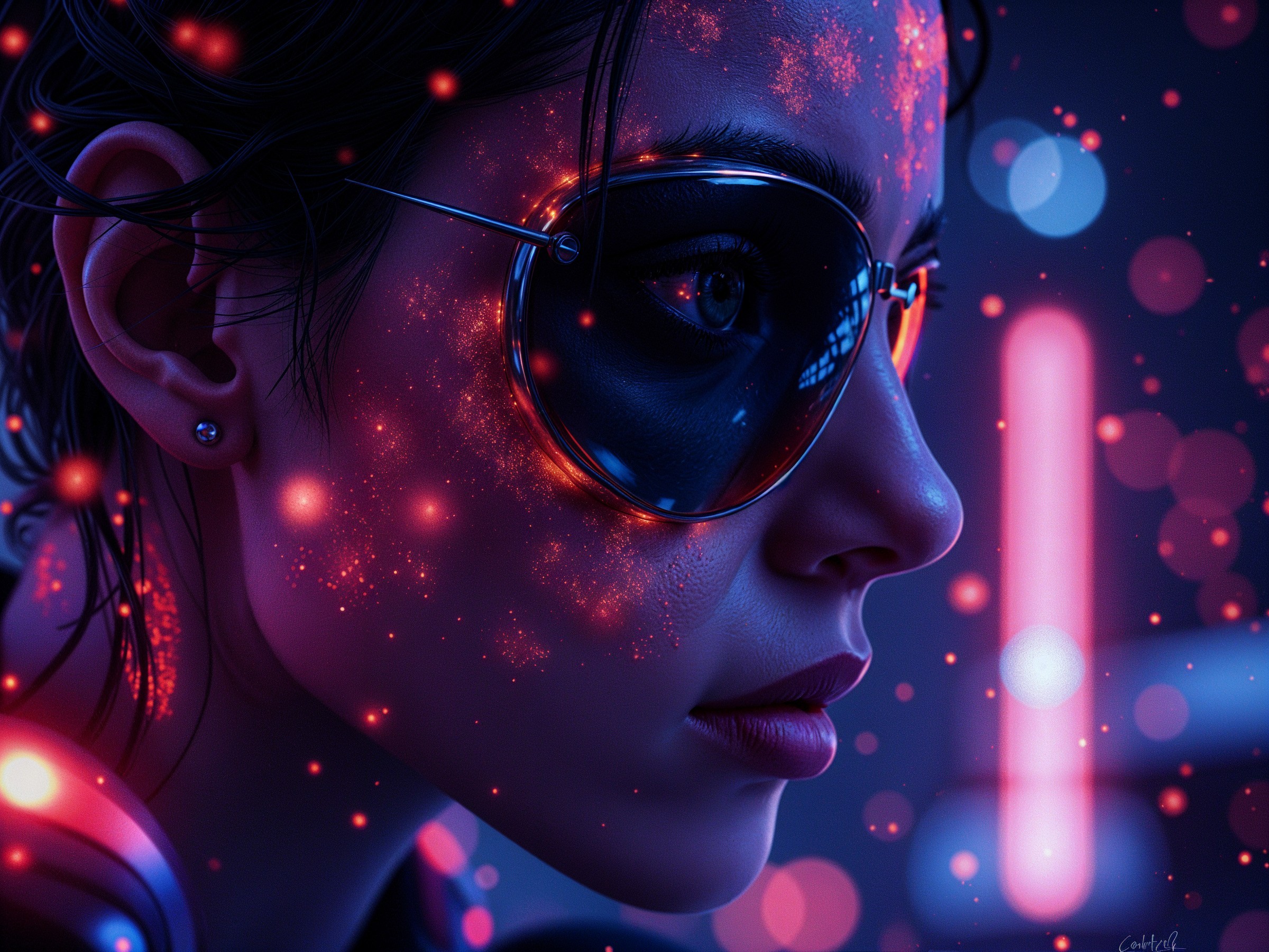 Futuristic Portrait of a Woman in Stylish Sunglasses