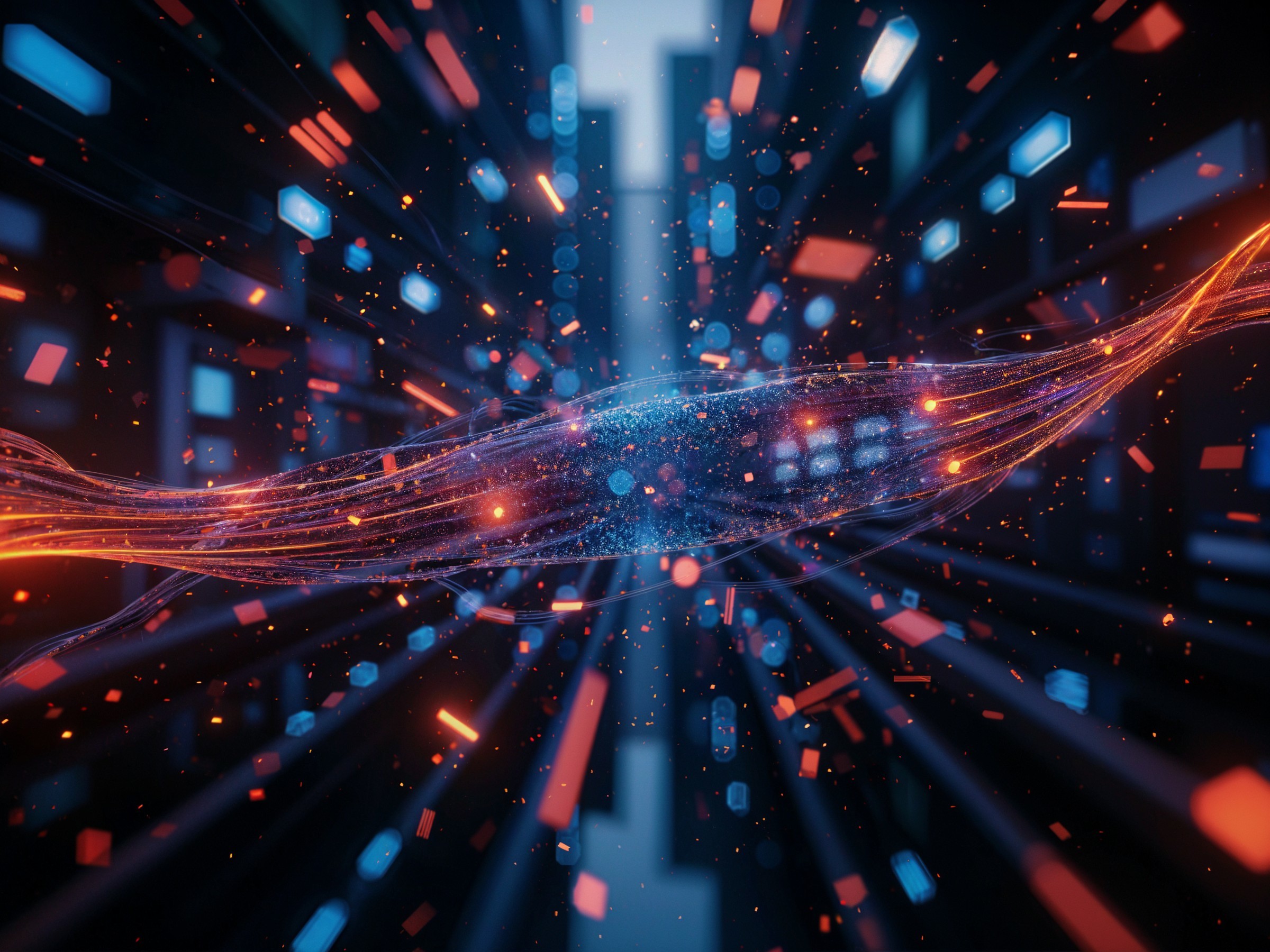 Abstract Light Trails in a Vibrant Digital Space