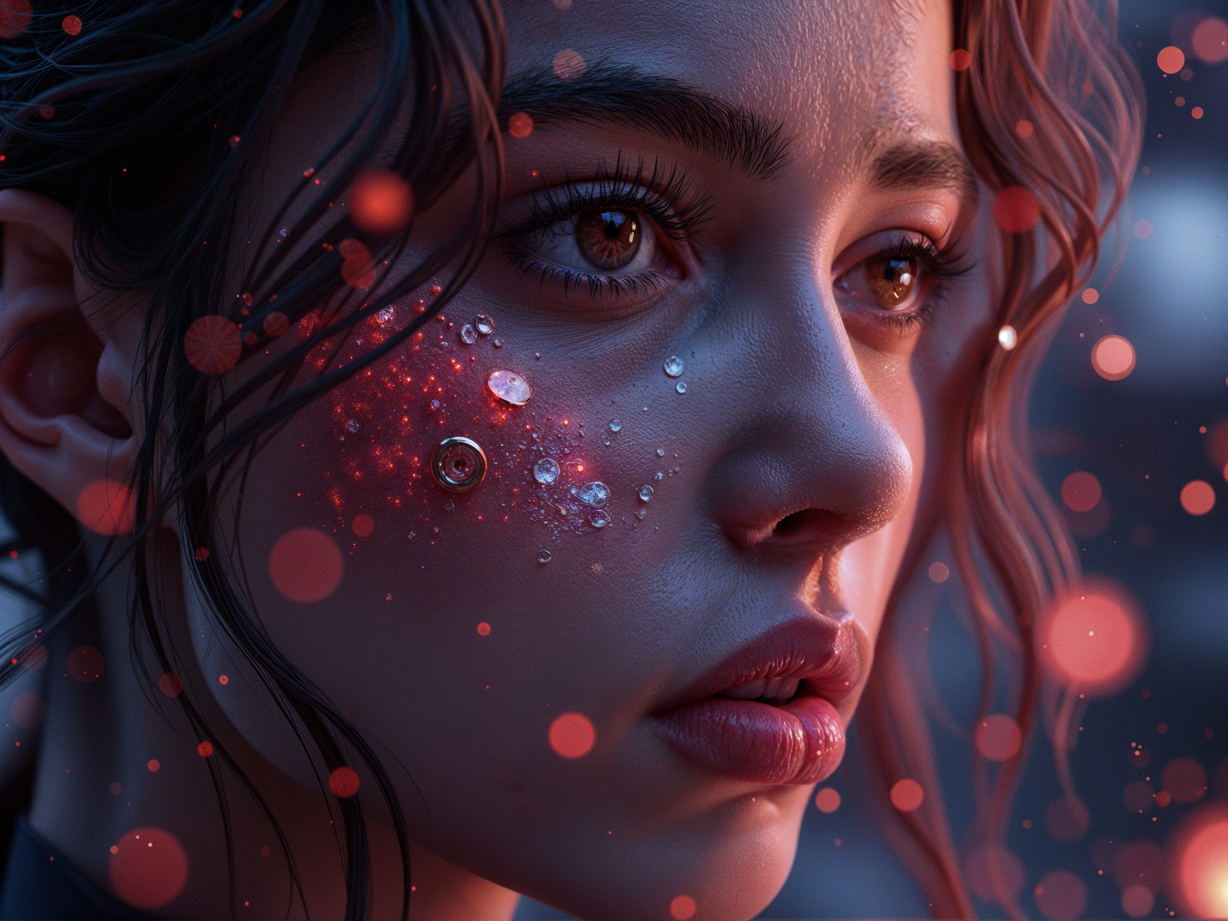 Close-Up of Young Woman with Sparkling Features