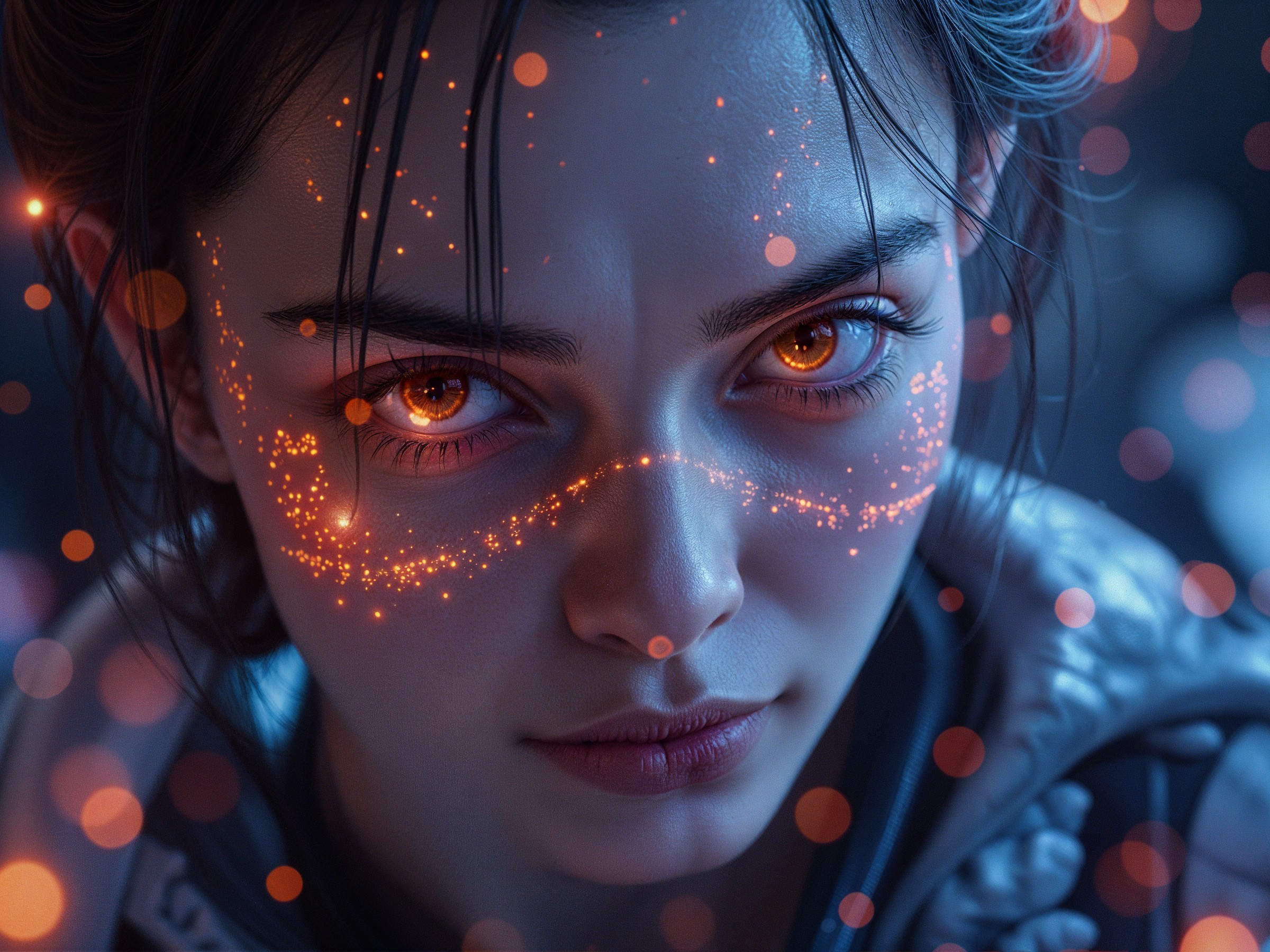 Close-Up Portrait of a Young Woman with Orange Eyes