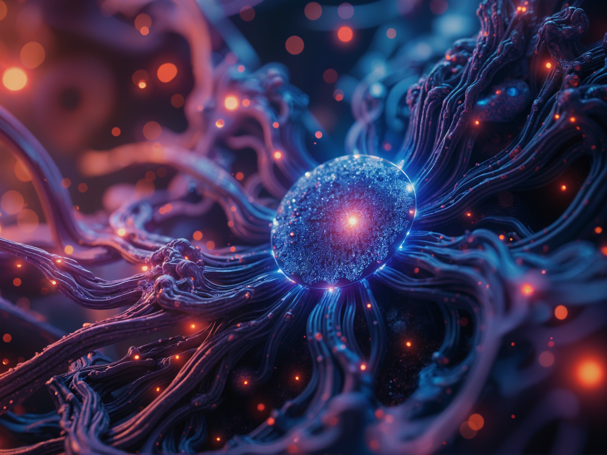 Abstract Cellular Structure with Glowing Tendrils