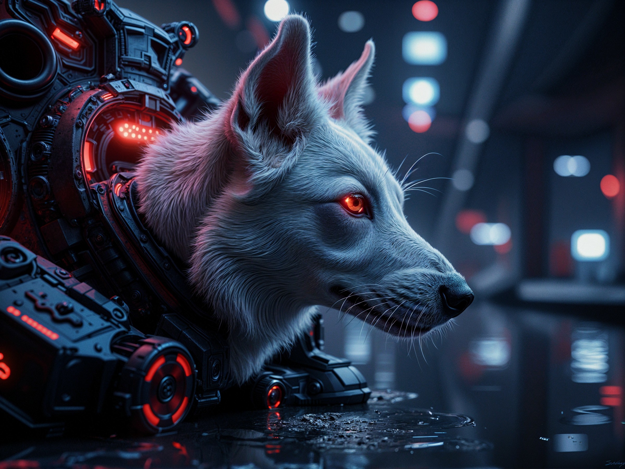 Futuristic Cybernetic Dog with Mechanical Enhancements
