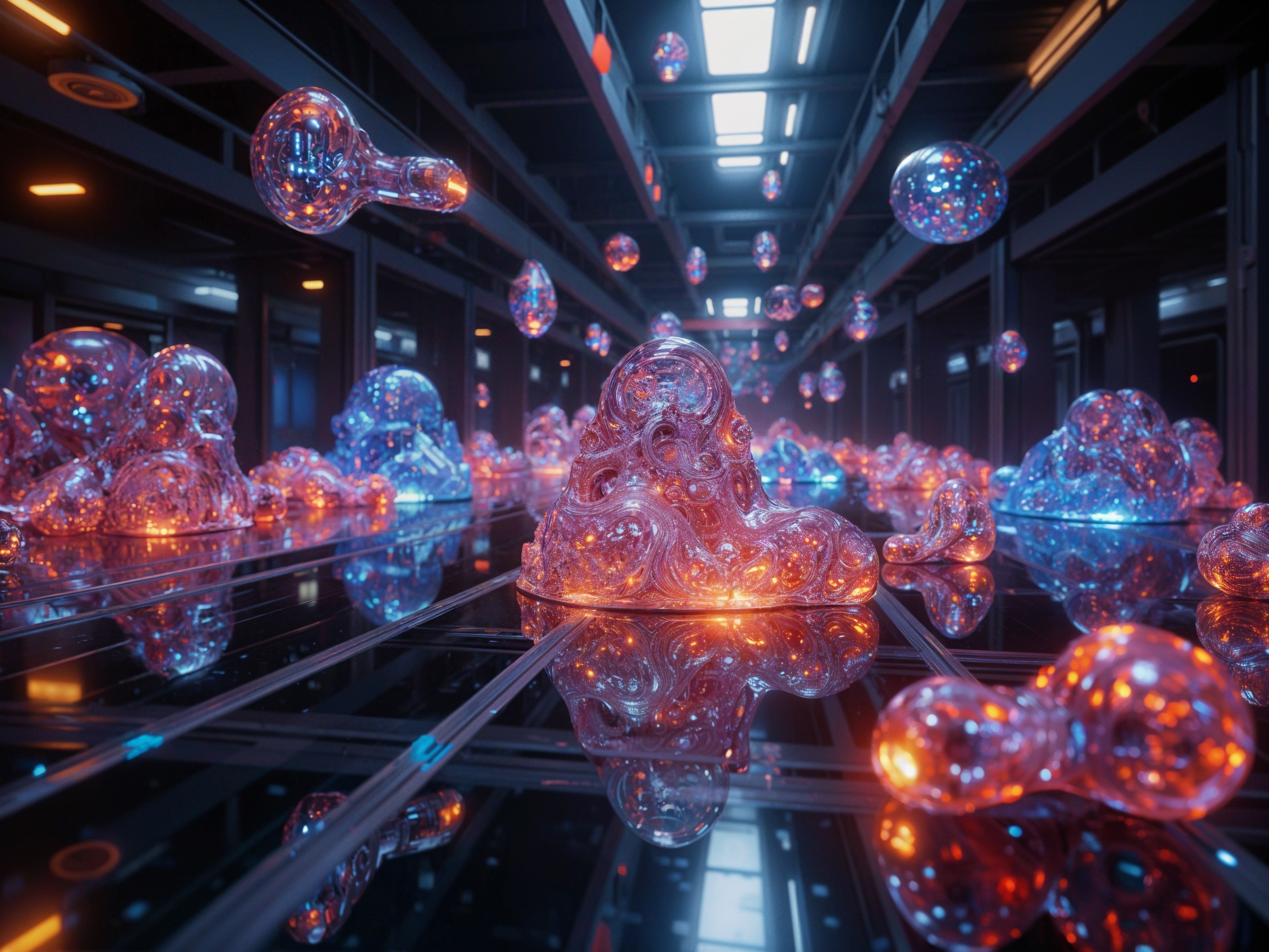 Futuristic Scene with Colorful Translucent Forms