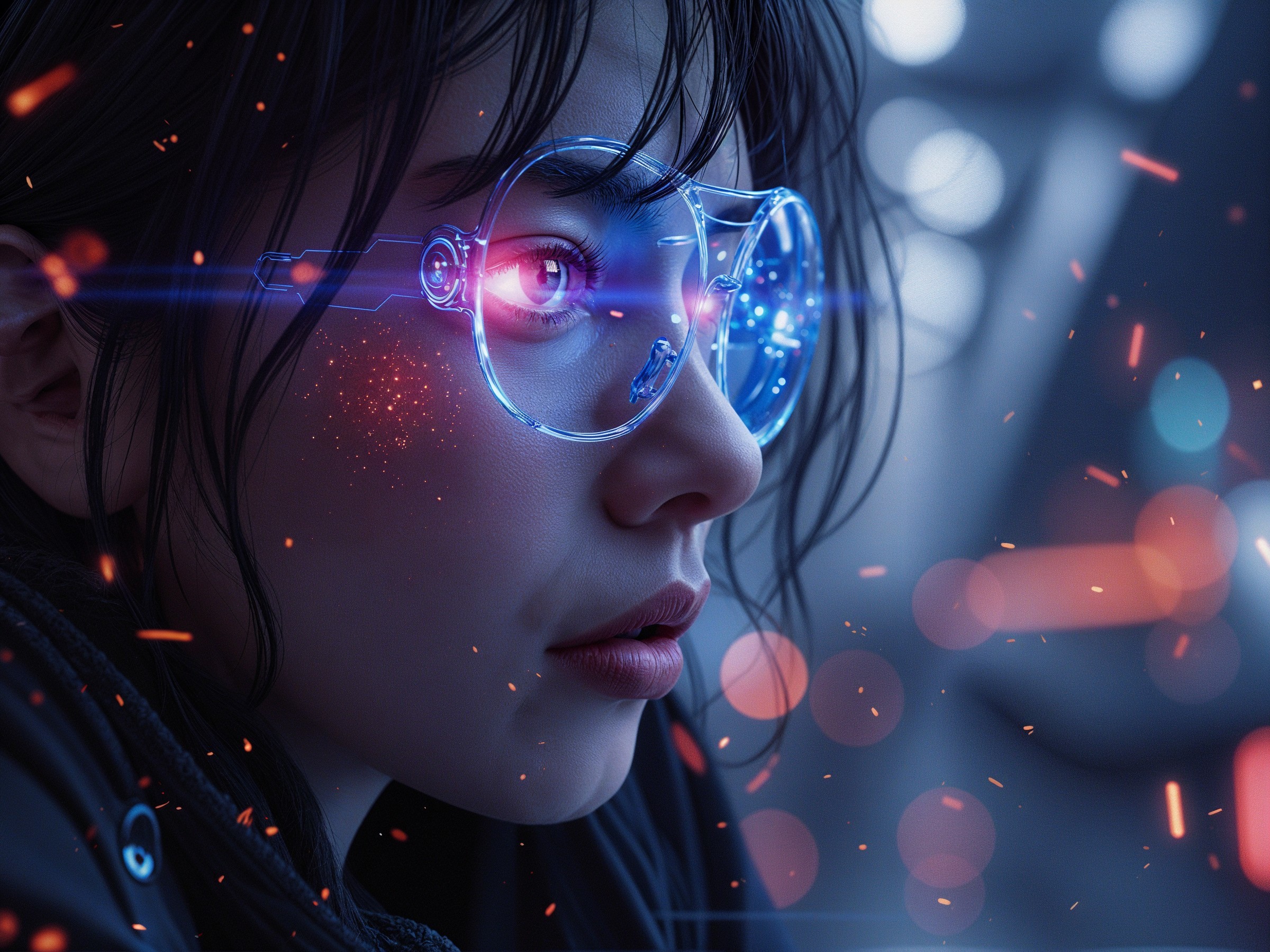 Close-Up Portrait of Woman with Futuristic Glasses