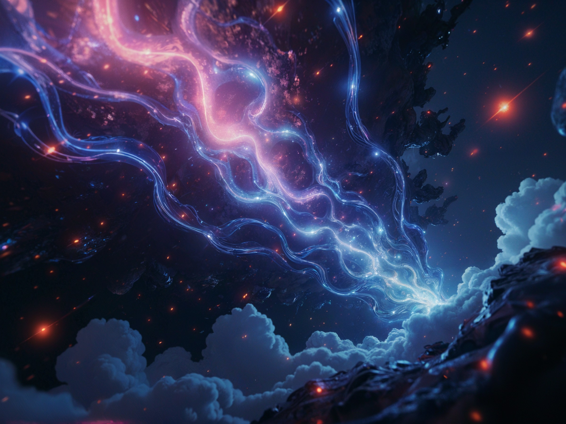 Vibrant Cosmic Scene with Electric Blue and Pink Light