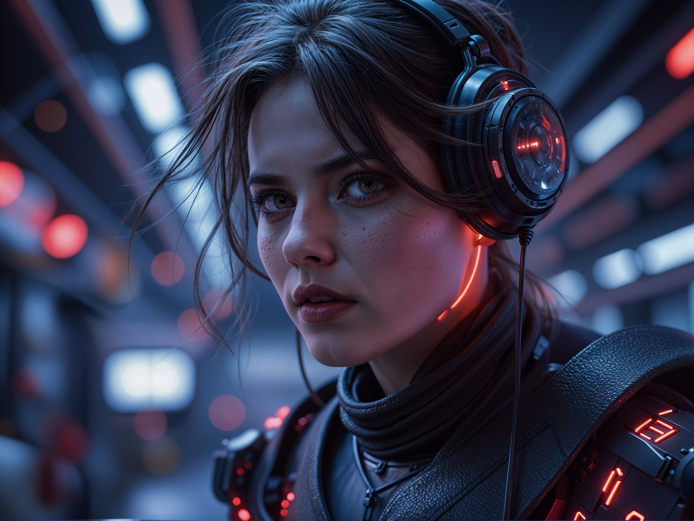 Close-up Portrait of a Young Woman in Futuristic Attire