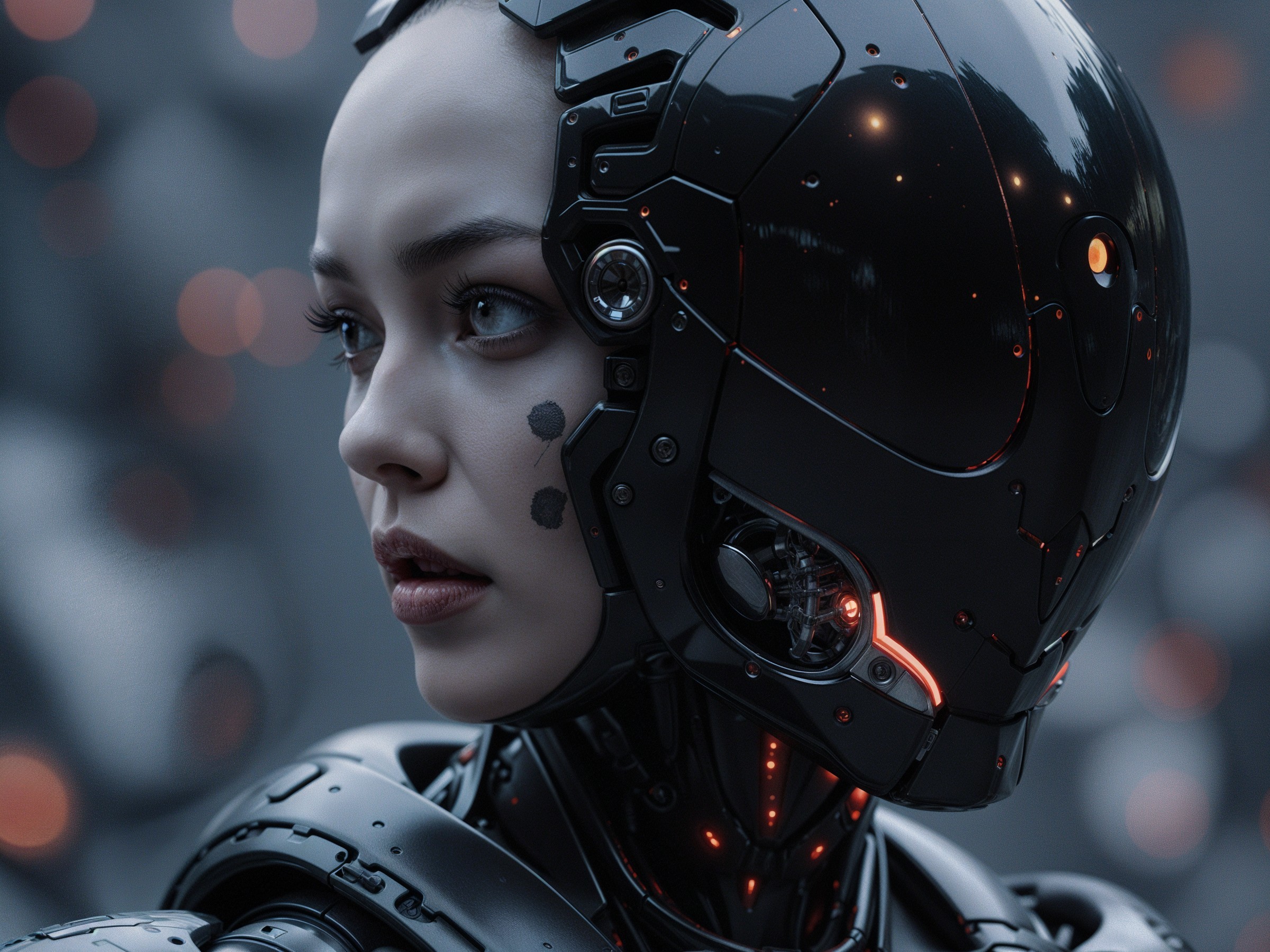 Humanoid robot with sleek metallic design and glowing accents