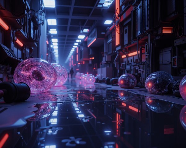 Futuristic Corridor with Vibrant Lights and Shadows