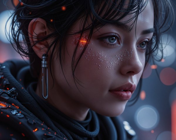 Close-Up Portrait of a Young Woman in Futuristic Style